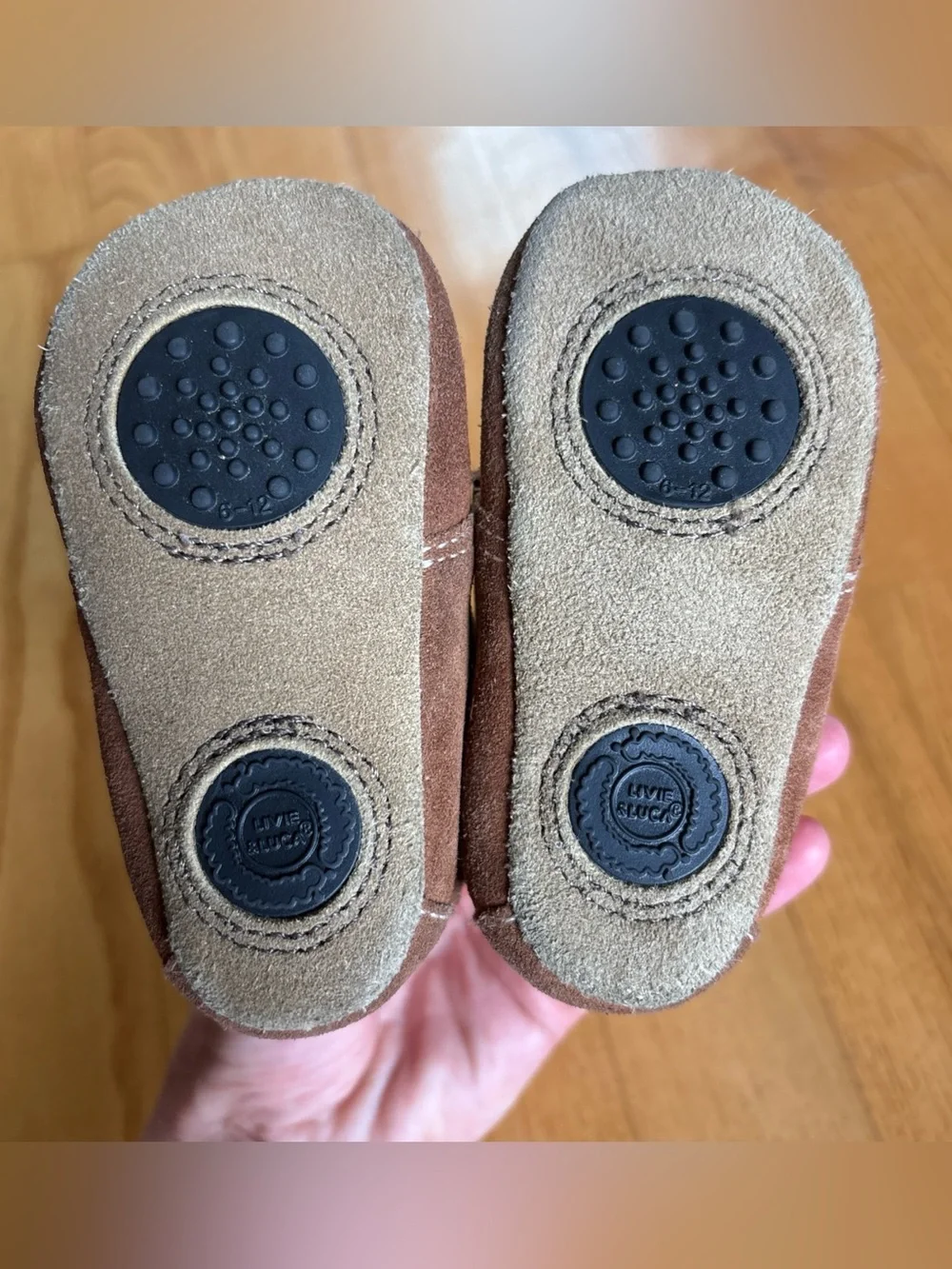 Livie & Luca Benny bootie Shoes Brown camel suede Leather Button 6-12 Months